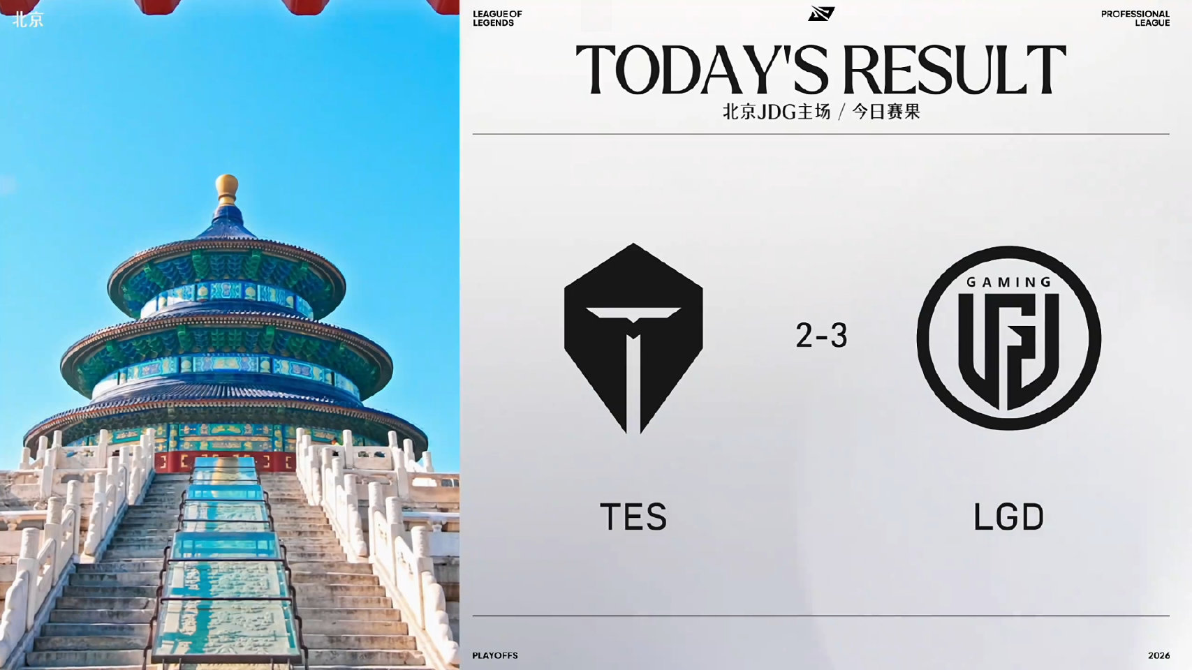 2026LPL季后赛：TES 2-3 LGD